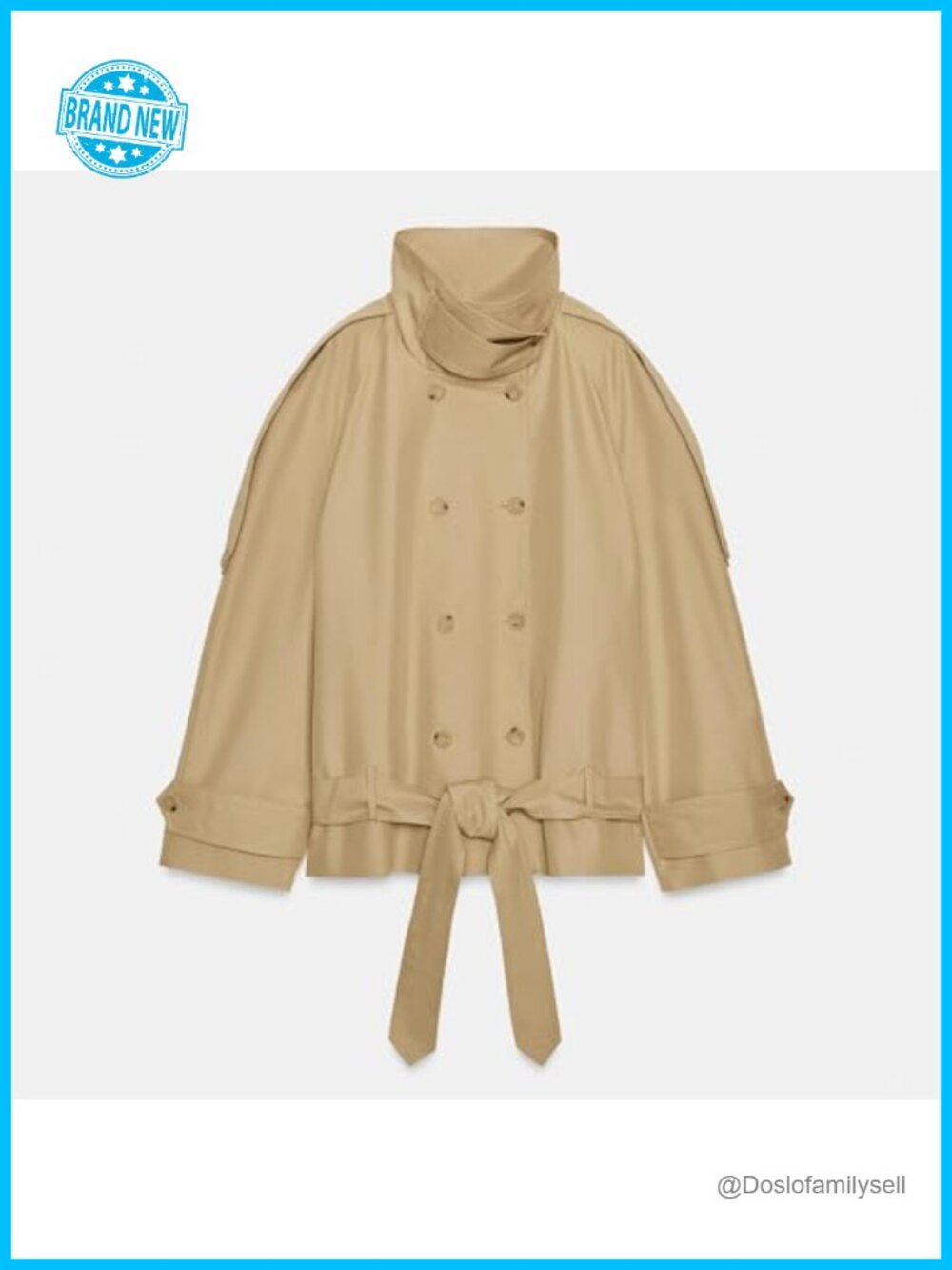 Cropped Trench Coat Women Funnel Neck Double Breasted Belted Fall Spring Jacket - Picture 5 of 6